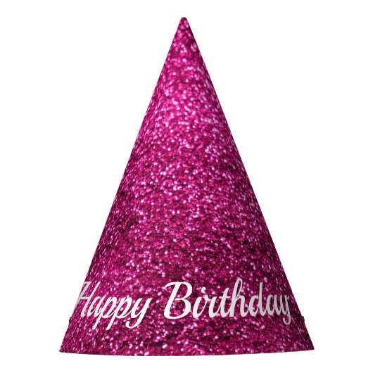 Roze Glitter Happy Birthday Feesthoedjes (Voorkant)
