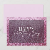 Roze Glitter Happy Valentijnsdag Kaart (Voorkant / Achterkant)