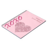 Roze Glitter Hart XOXO Custom Naam Love Notes Notitieboek (Linkerzijde)