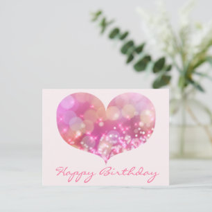 Roze Glitter Heart   Happy Birthday Briefkaart
