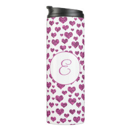 Roze Glitter Hearts Patroon Monogram Aangepast Thermosbeker