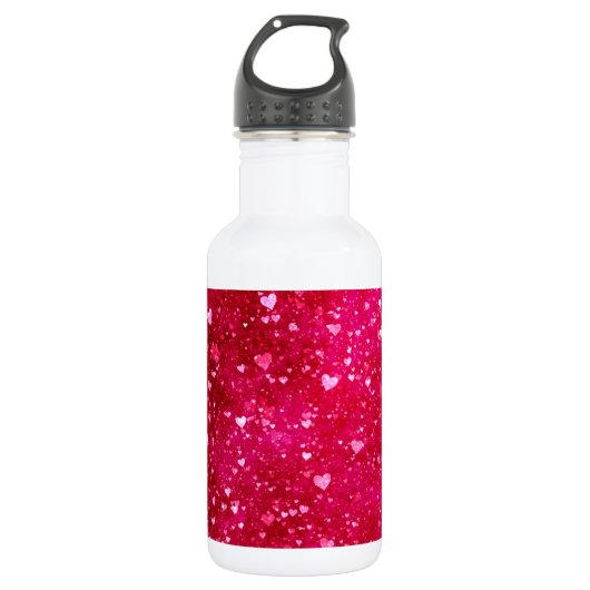 Roze glitter Hearts Patroon Waterfles (Voorkant)