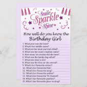 Roze glitter Hoe goed ken je het verjaardagsfeest? (Voorkant / Achterkant)