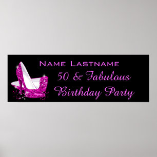 Roze Glitter Hoge Hakken Verjaardagsbanner Poster