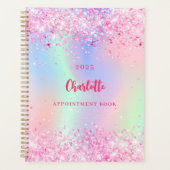 Roze glitter holografische naam 2026 planner (Voorkant)