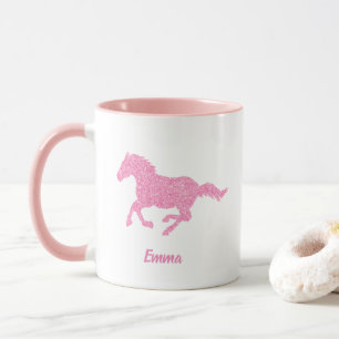 Roze Glitter Horse Little Girl First Name Animal Mok