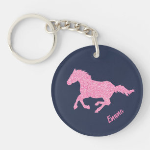 Roze Glitter Horse Little Girl First Name Animal Sleutelhanger
