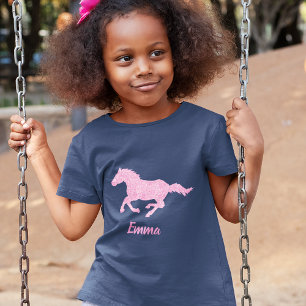 Roze Glitter Horse Little Girl First Name Animal T-shirt