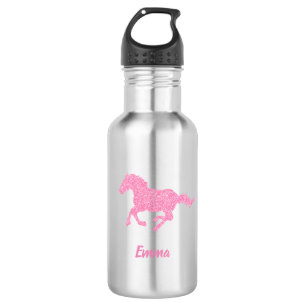 Roze Glitter Horse Little Girl First Name Animal Waterfles