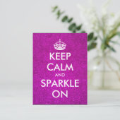 Roze glitter Houd kalm en spuit op briefkaarten (Staand voorkant)