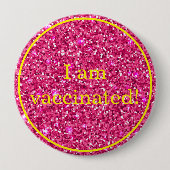 Roze glitter ik ben gevaccineerd ronde button 4,0 cm (Voorkant)