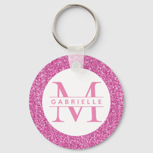 Roze Glitter Initiaal Monogram Aangepaste naam Sle Sleutelhanger