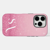 Roze Glitter iPhone Case met Initialen & Naam (Achterkant (horizontaal))