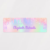 Roze glitter iridescent naam schoolbezittingen labels (Design 1)