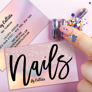 Roze Glitter Iriserende Nail Tech Visitekaartje