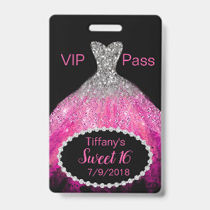 Roze Glitter Jurk Sweet 16 VIP-Party Badge