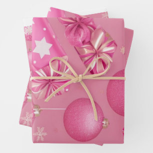 Roze Glitter Kerstbal Inpakpapier Vel