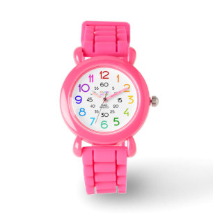 Roze Glitter Leerhorloge met gelabelde handen Horloge