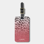 Roze Glitter Leopard Huid Bagagelabel (Voorkant verticaal)