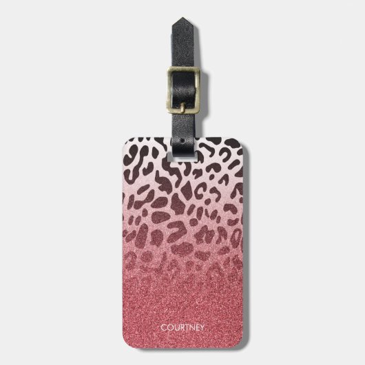 Roze Glitter Leopard Huid Bagagelabel (Voorkant verticaal)