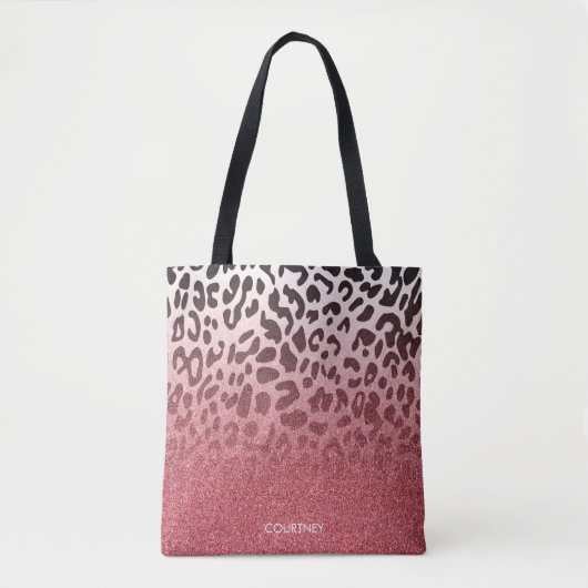Roze Glitter Leopard Huid Draagtas (Voorkant)