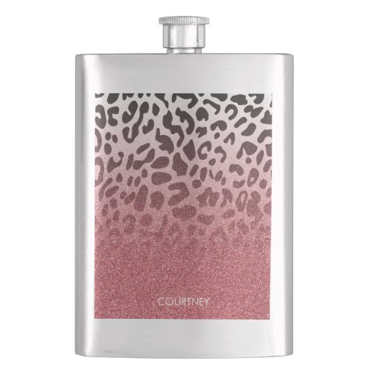 Roze Glitter Leopard Huid Flacon (Voorkant)