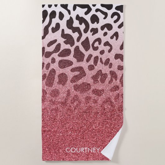 Roze Glitter Leopard Huid Strandlaken (Voorkant)