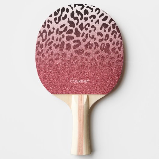Roze Glitter Leopard Huid Tafeltennisbatje (Voorkant)