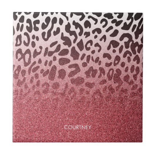 Roze Glitter Leopard Huid Tegeltje (Voorkant)