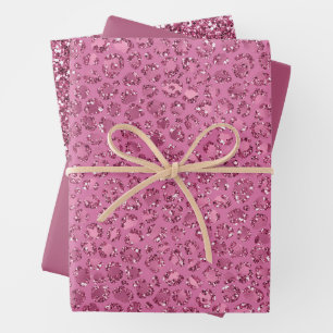 Roze Glitter Leopard Inpakpapier Vel