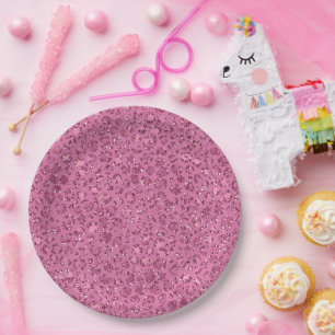 Roze Glitter Leopard Papieren Bordje