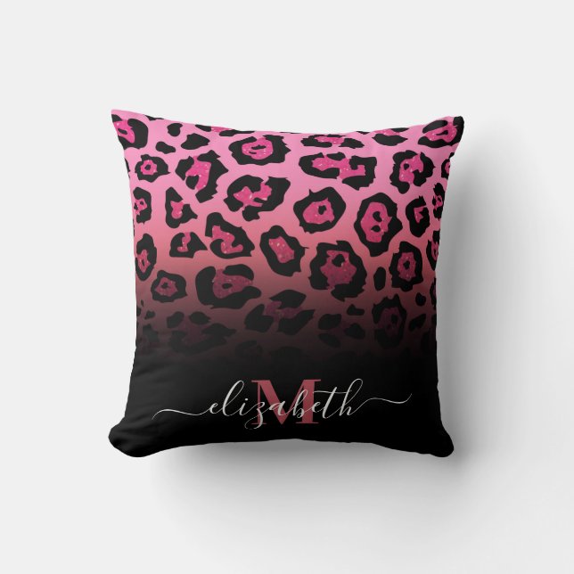 Roze Glitter Leopard Print Kussen (Voorkant)
