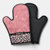 Roze Glitter Leopard Print Shimmer Aangepast Ovenwant (Voorkant / Achterkant)