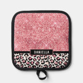 Roze Glitter Leopard Print Shimmer Aangepast Pannenlap (Voorkant)