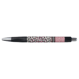 Roze Glitter Leopard Print Shimmer Aangepaste naam Pen