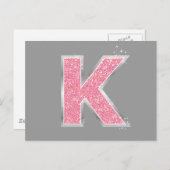 Roze Glitter letter K Briefkaart (Voorkant / Achterkant)