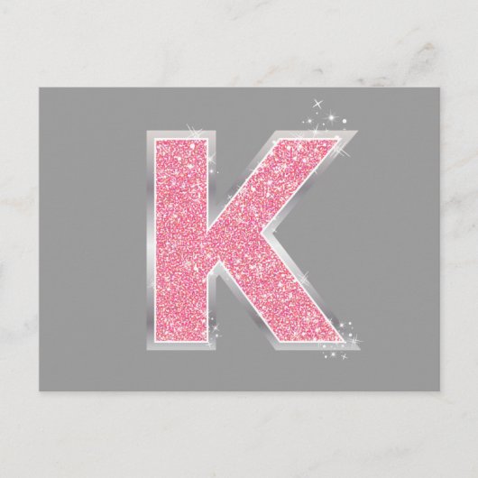 Roze Glitter letter K Briefkaart (Voorkant)