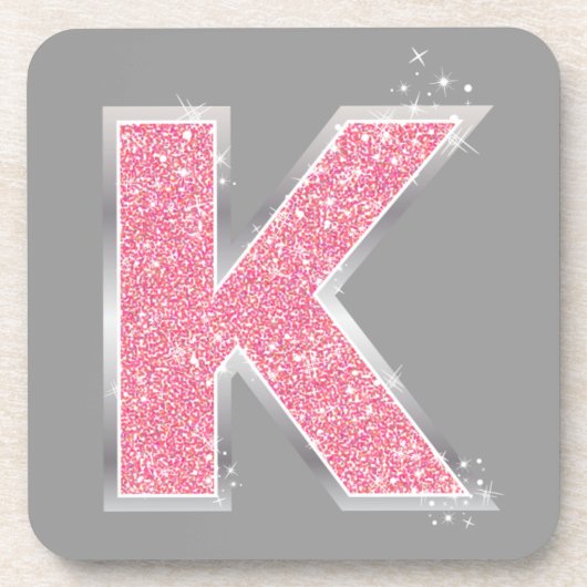 Roze Glitter letter K Onderzetter (Voorkant)