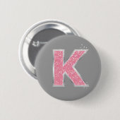 Roze Glitter letter K Ronde Button 5,7 Cm (Voorkant /achterkant)