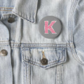 Roze Glitter letter K Ronde Button 5,7 Cm (In situ)