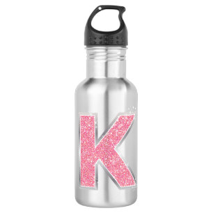 Roze Glitter letter K Waterfles