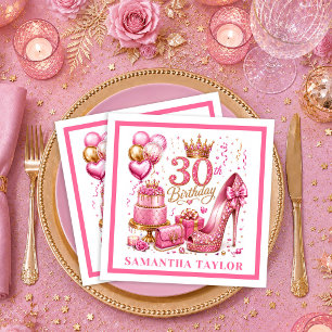 Roze Glitter Lichtroze Glans 30e Verjaardag Servet