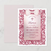 Roze Glitter Lijst Boog Doop Kaart (Voorkant / Achterkant)