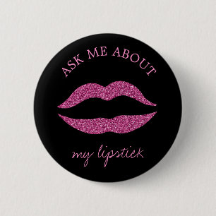 Roze glitter lippen print zwart vraag me promotie ronde button 5,7 cm