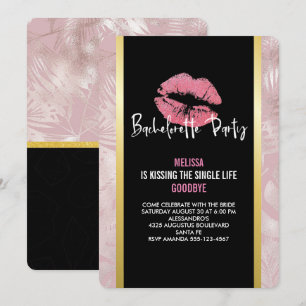Roze Glitter Lippen & Roze Gouden Tropische Blader Kaart