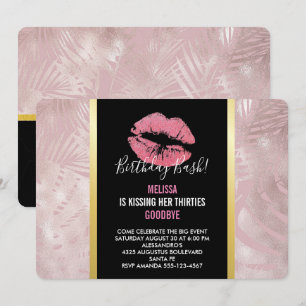 Roze Glitter Lippen & Roze Gouden Tropische Blader Kaart