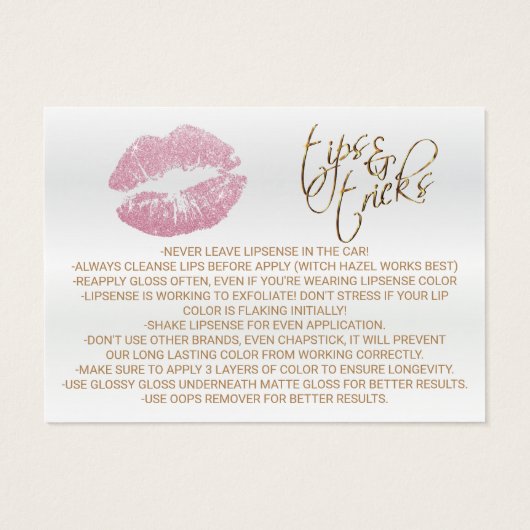 Roze glitter Lips 2 - Hoe wordt het toegepast Visitekaartje (Achterkant)