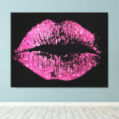 Roze glitter Lips Canvas Afdruk (Insitu (Houten vloer))