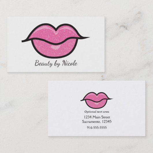 Roze Glitter Lips Kus Chique Make-up Glam Beauty Visitekaartje (Voorkant / Achterkant)