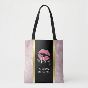 Roze glitter Lips & Roos Gold Leaves Makeup Biz Draagtas